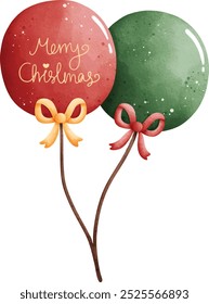 Watercolor Christmas Balloons Vector Illustration Isolated on White Background