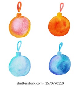 Watercolor Christmas balls. Christmas decoration. Festive christmas postcard.