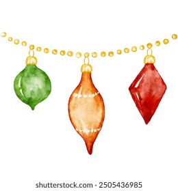 Watercolor Christmas balls garland, holiday ornaments toy for Christmas tree