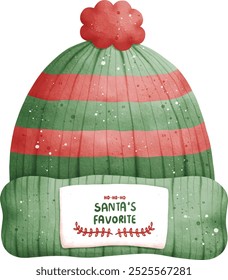 Ilustração do vetor do gorro de Natal da aquarela isolada no fundo branco