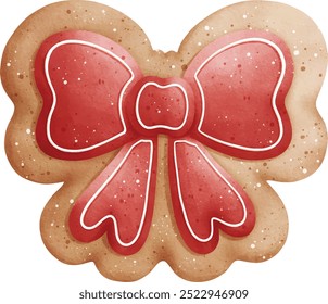 Watercolor Christmas Bow Cookie Vector Illustration Isolated on White Background