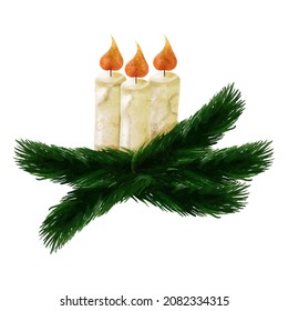 watercolor christmas candles with branches