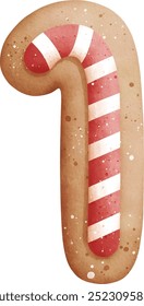 Watercolor Christmas Candy Cane Cookie Vector Illustration Isolated on White Background