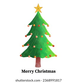 Watercolor Christmas card template with Christmas Tree illustration Vector