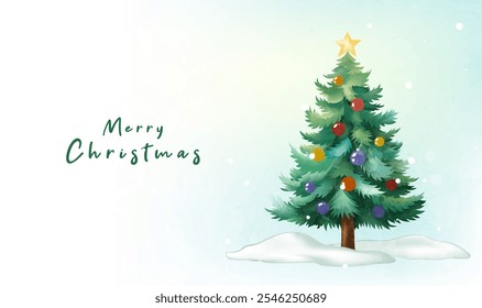 Watercolor Christmas celebration banner green Christmas tree