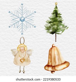 watercolor christmas collection element set