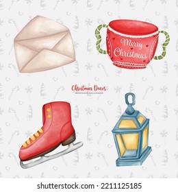 Watercolor Christmas decoration, New Year Vector Illustration
