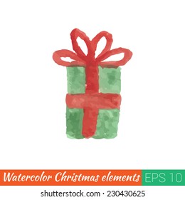 Watercolor Christmas element. Present box