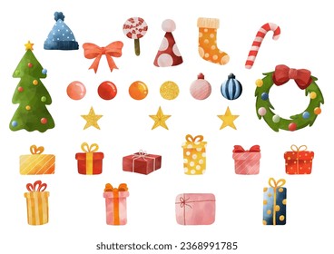 Watercolor Christmas elements set illustration vector