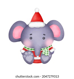 Watercolor christmas elephants for greeting card.