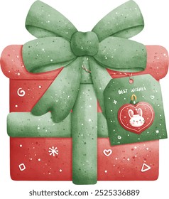 Watercolor Christmas Gift Box Illustration Vector Isolated on White Background	