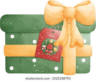 Watercolor Christmas Gift Box Illustration Vector Isolated on White Background	
