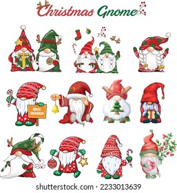 Watercolor christmas gnomes set collection