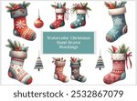 watercolor Christmas Hand drawn Stockings with Different Designs