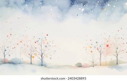 Watercolor christmas landscape, background, forest, for design