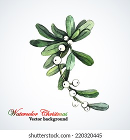 Watercolor Christmas Mistletoe. Hand painting. Watercolor. Illustration for greeting cards, invitations, and other printing projects.