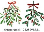 watercolor christmas mistletoe for winter decoration