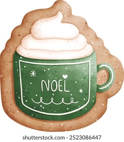 Ilustración vectorial de la galleta de la taza de las Navidades de la acuarela aislada en el fondo blanco