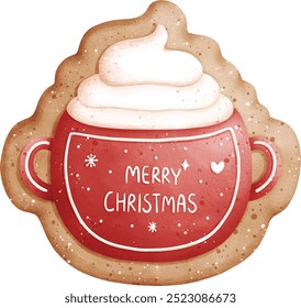 Ilustración vectorial de la galleta de la taza de las Navidades de la acuarela aislada en el fondo blanco