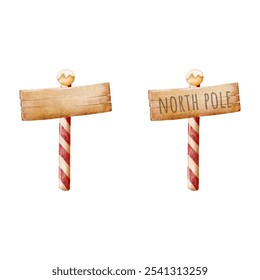 Watercolor Christmas with North Pole sign, Perfect for Christmas greeting cards and festive decoration vector