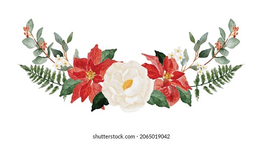 watercolor christmas poinsettia flower bouquet elements collection digital painting