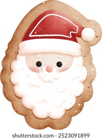 Watercolor Christmas Santa Cookie Vector Illustration Isolated on White Background