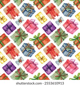 Watercolor Christmas Seamless Pattern, Christmas Gifts, Birthday