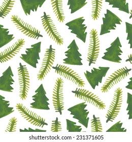 watercolor Christmas seamless pattern with tree