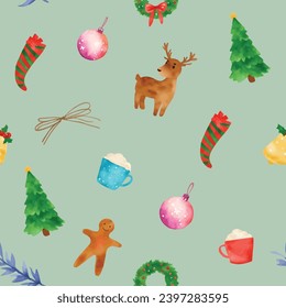 Watercolor christmas season seamless pattern