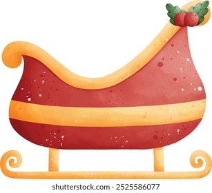 Watercolor Christmas Sleigh Vector Illustration Isolated on White Background