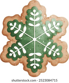 Watercolor Christmas Snowflake Cookie Vector Illustration Isolated on White Background