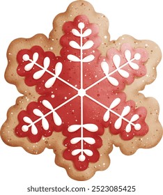 Watercolor Christmas Snowflake Cookie Vector Illustration Isolated on White Background