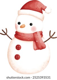 Watercolor Christmas Snowman Vector Illustration Isolated on White Background