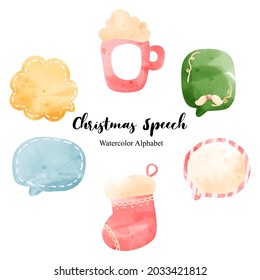 Burbujas de discurso navideño acuarela, ilustración vectorial.