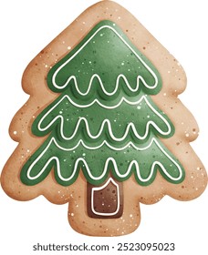 Aquarela Natal árvore Cookie Vetor Ilustração isolada no fundo branco