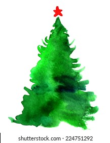 Watercolor Christmas tree isolated on a white background 