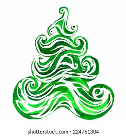 Watercolor Christmas tree isolated on a white background 