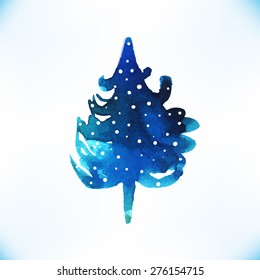 Watercolor Christmas tree isolated on a white background. Vector illustration. 