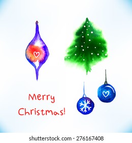 Watercolor Christmas tree isolated on a white background. Vector illustration. 