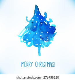 Watercolor Christmas tree isolated on a white background. Vector illustration. 