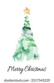 Watercolor christmas tree with a star is wishing you a merry christmas with its elegant simplicity. Vector template