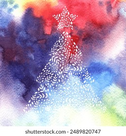 Watercolor Christmas tree vector. Watercolor background. 