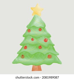 Watercolor Christmas tree vector hand drawing 