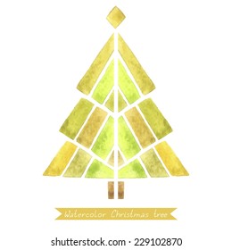 Watercolor Christmas tree. Vector illustration with stylized mosaic Christmas tree.