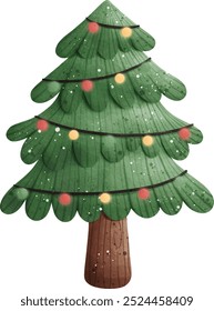 Watercolor Christmas Tree Vector Illustration Isolated on White Background
