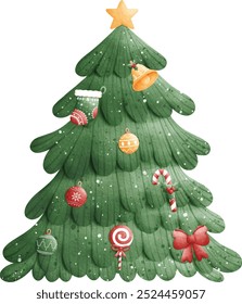 Watercolor Christmas Tree Vector Illustration Isolated on White Background
