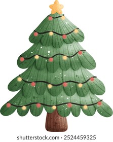 Watercolor Christmas Tree Vector Illustration Isolated on White Background