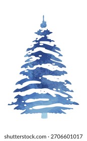 Watercolor Christmas tree vector illustration with blue snowy branches — elegant winter holiday decoration for greeting card and festive design