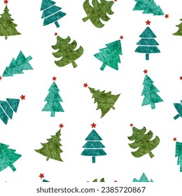 Watercolor Christmas trees vector repeating seamless pattern.