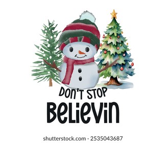 Watercolor Christmas T-shirt Design, Watercolor snowman clipart design for print